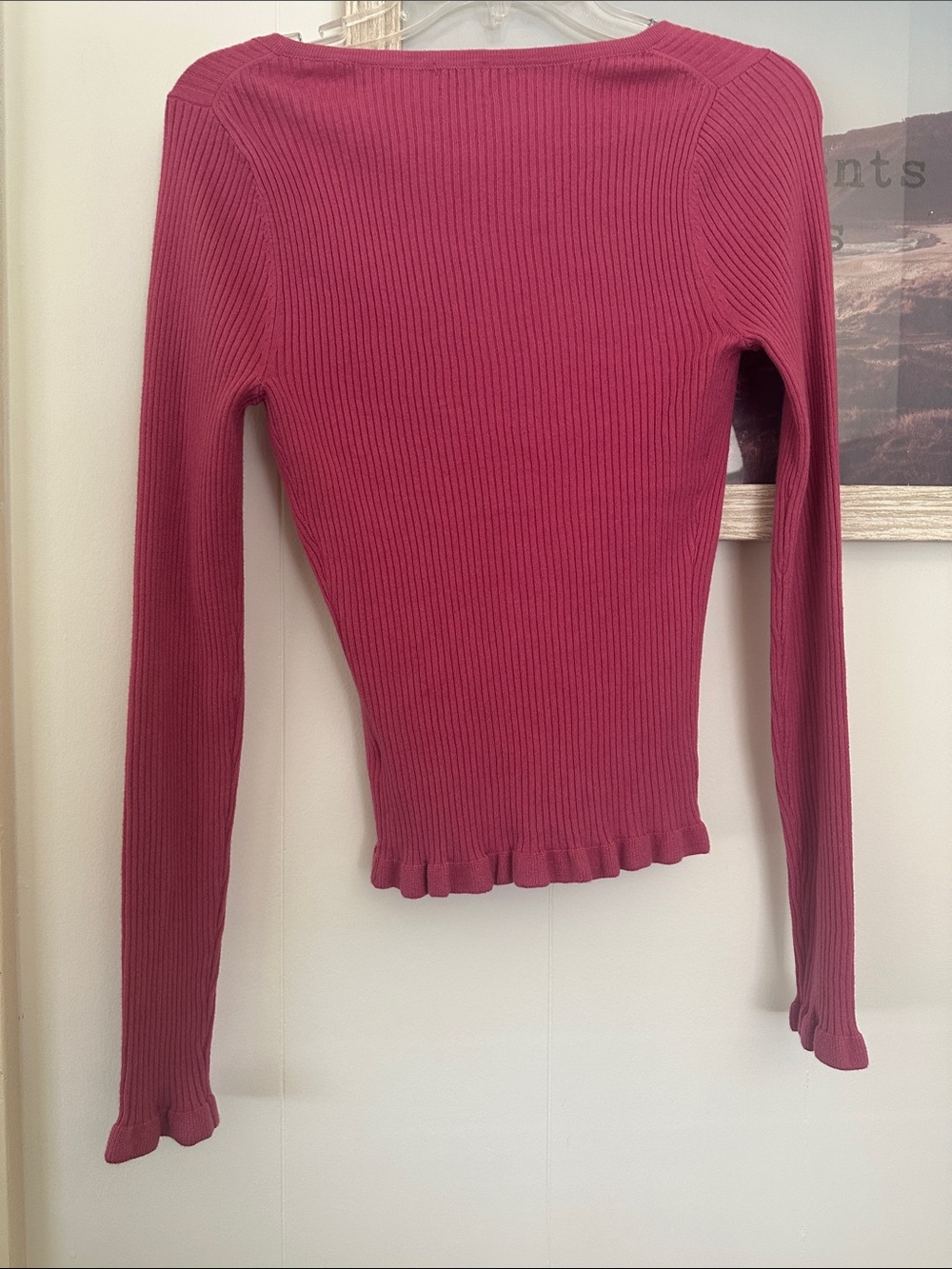 NWOT Size Small a new day Raspberry Ribbed Button-Front Long Sleeve Top - Picture 6 of 6